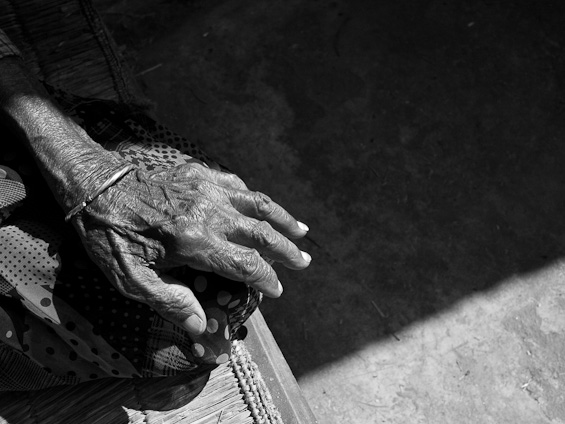 A weathered Nepalese woman's hand.