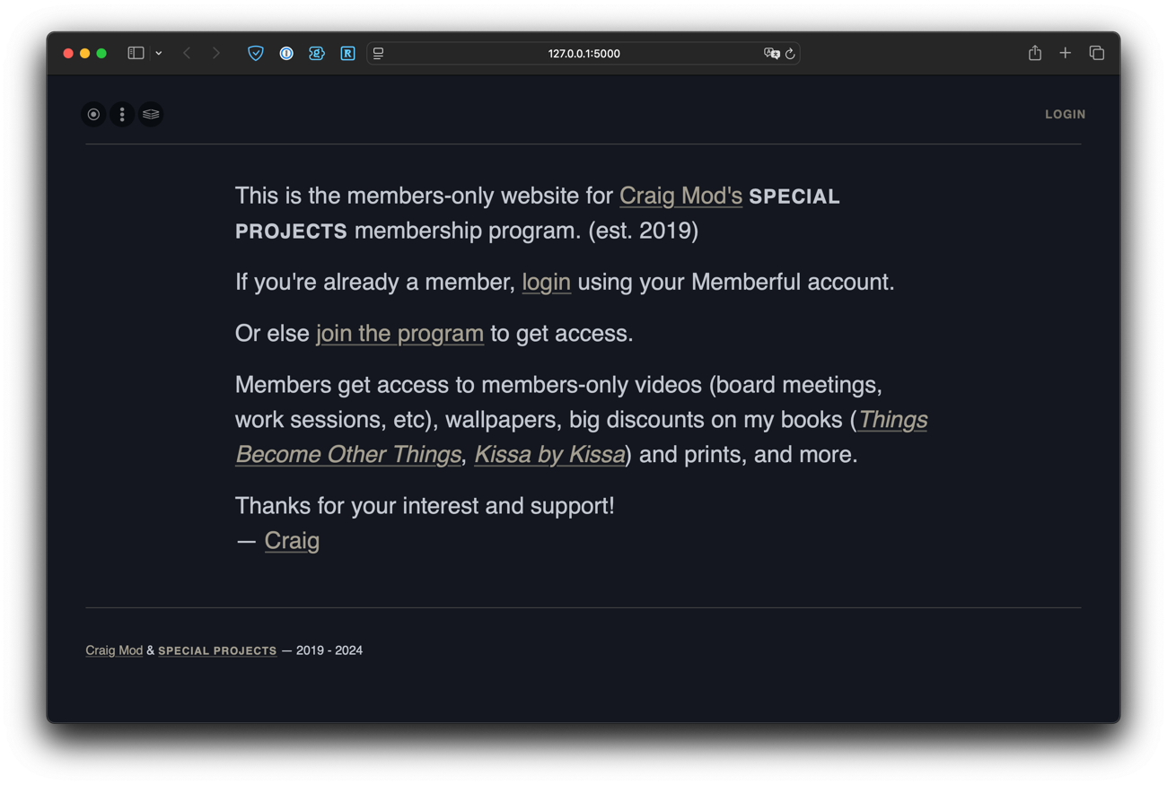 screenshot of the member's homepage