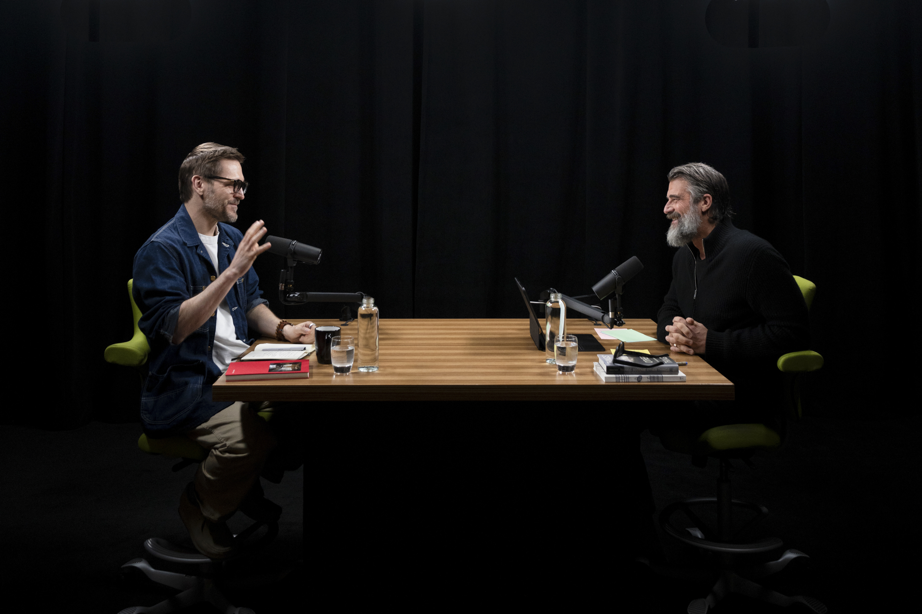 Craig Mod and Rich Roll in his studio