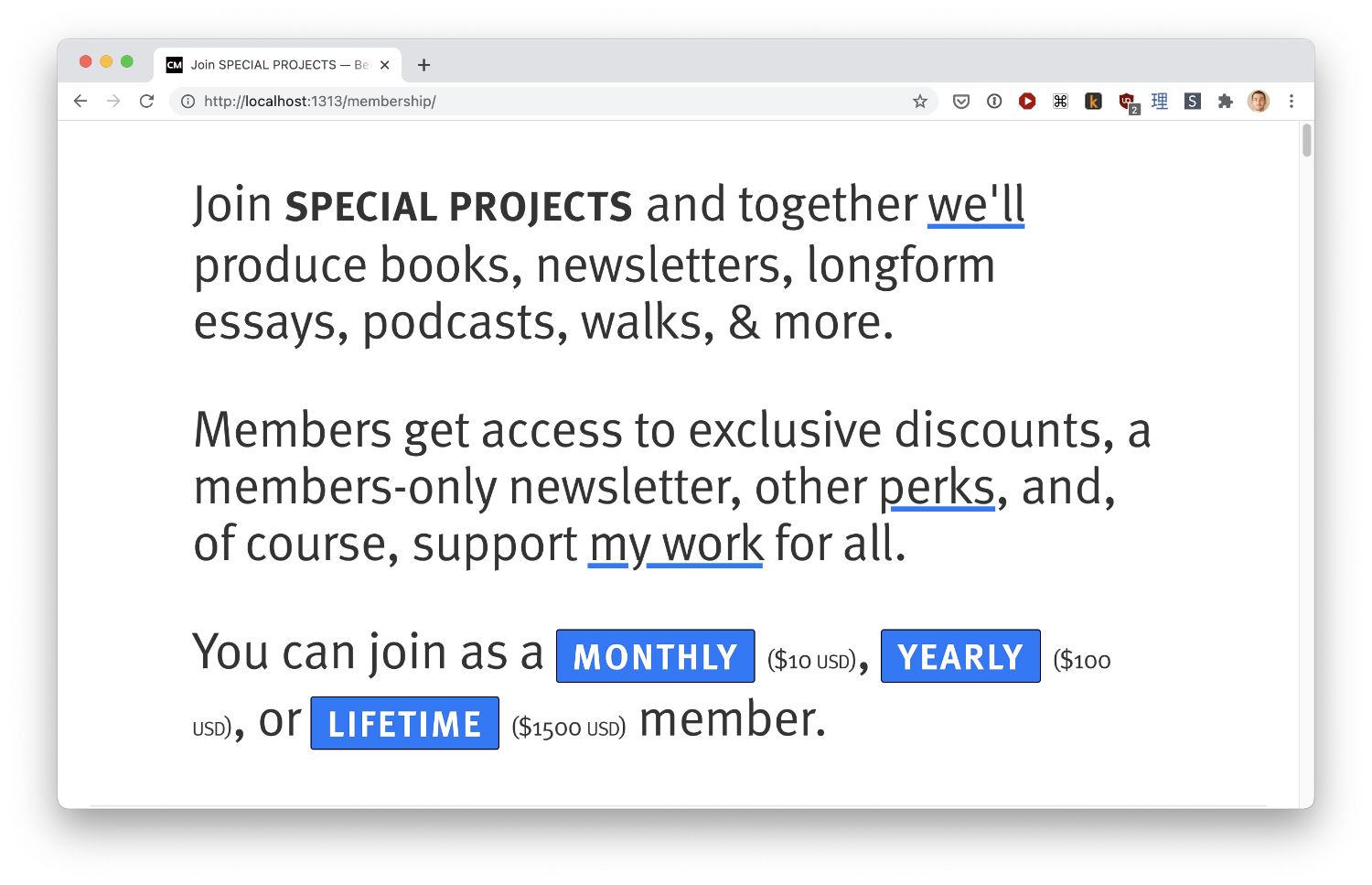SPECIAL PROJECTS landing page, 2021
