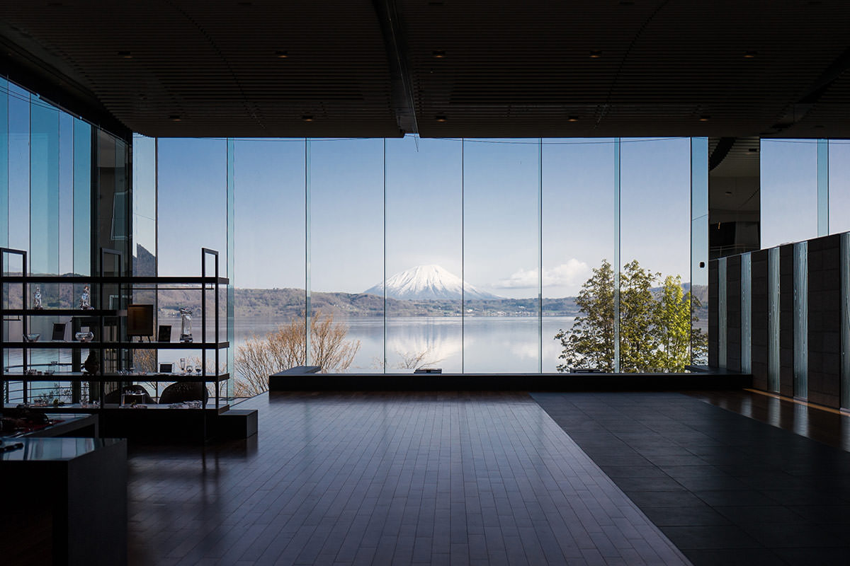 The lobby, looking out over Lake Toya in Hokkaido