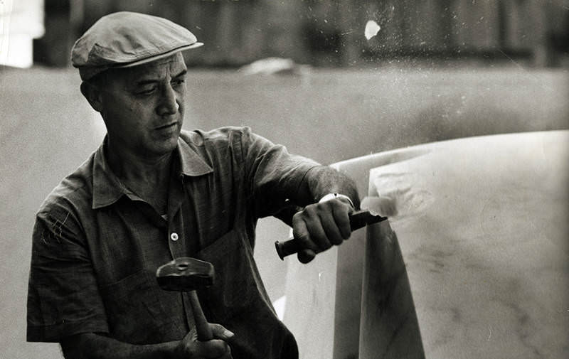 Noguchi working on the Beinecke rare book library at Yale