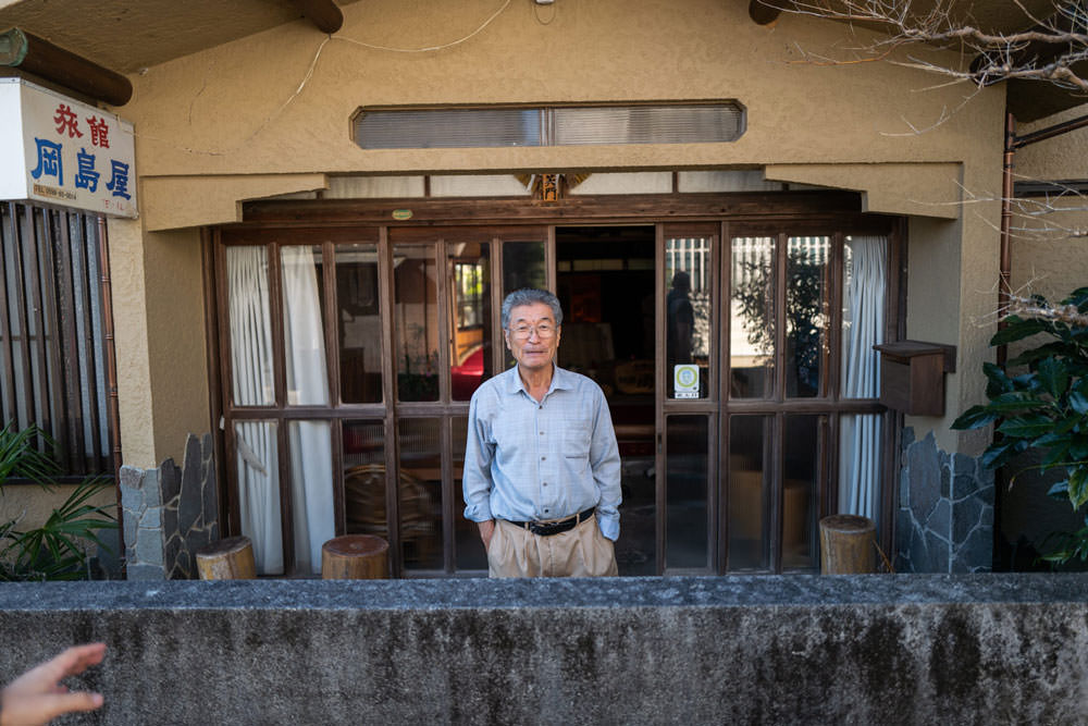 Mr. Okajima outside Okajima-ya