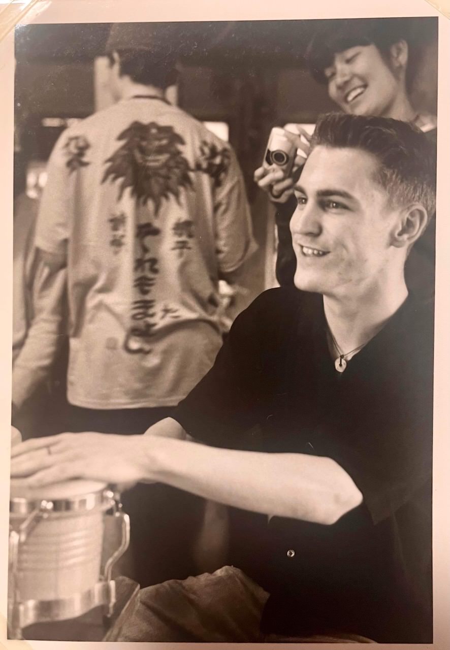 Craig Mod playing the bongos in Okinawa in 2020