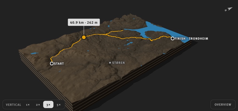 3D terrain map of the Norway walk to Trondheim